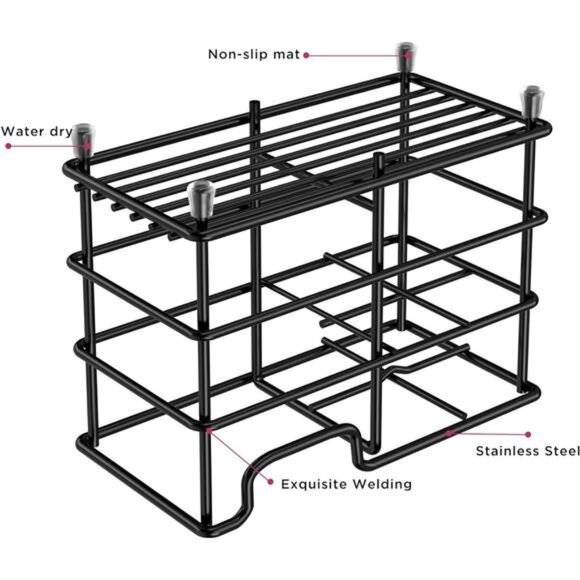 Black stainless steel toothbrush holder bathroom organizer 5 slot storage stand - Picture 4 of 7